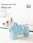 Yellow S size Pet Drying Robe with Hood - Quick Dry Coral Fleece Towel for Dogs and Cats, Super Absorbent Bathrobe with Cute Rabbit Ears, Adjustable Fit for All Sizes, Easy to Wear and Machine Washable