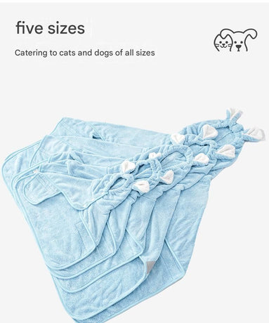 Yellow XL size Pet Drying Robe with Hood - Quick Dry Coral Fleece Towel for Dogs and Cats, Super Absorbent Bathrobe with Cute Rabbit Ears, Adjustable Fit for All Sizes, Easy to Wear and Machine Washable