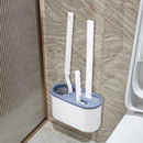 Blue Toilet Brush Set with Holder - 3-in-1 Wall Mounted Bathroom Cleaning Kit, TPR Soft Bristle & 360° Globe Brush, No-Drill Adhesive Base, Space Saving Design for Home, Apartment, Rental