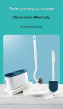 Blue Toilet Brush Set with Holder - 3-in-1 Wall Mounted Bathroom Cleaning Kit, TPR Soft Bristle & 360° Globe Brush, No-Drill Adhesive Base, Space Saving Design for Home, Apartment, Rental