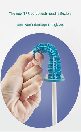 Blue Toilet Brush Set with Holder - 3-in-1 Wall Mounted Bathroom Cleaning Kit, TPR Soft Bristle & 360° Globe Brush, No-Drill Adhesive Base, Space Saving Design for Home, Apartment, Rental