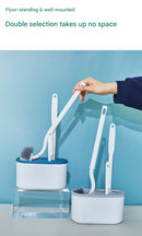 Blue Toilet Brush Set with Holder - 3-in-1 Wall Mounted Bathroom Cleaning Kit, TPR Soft Bristle & 360° Globe Brush, No-Drill Adhesive Base, Space Saving Design for Home, Apartment, Rental