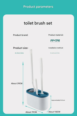 Blue Toilet Brush Set with Holder - 3-in-1 Wall Mounted Bathroom Cleaning Kit, TPR Soft Bristle & 360° Globe Brush, No-Drill Adhesive Base, Space Saving Design for Home, Apartment, Rental