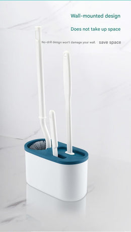 White Toilet Brush Set with Holder - 3-in-1 Wall Mounted Bathroom Cleaning Kit, TPR Soft Bristle & 360° Globe Brush, No-Drill Adhesive Base, Space Saving Design for Home, Apartment, Rental