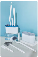 White Toilet Brush Set with Holder - 3-in-1 Wall Mounted Bathroom Cleaning Kit, TPR Soft Bristle & 360° Globe Brush, No-Drill Adhesive Base, Space Saving Design for Home, Apartment, Rental