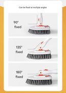 5-piece(Three-section pole+stiff brush+ base plate+fiber cloth+scouring pad) Long Handle Bathroom Floor Scrub Brush  - 180° Rotating Angle, Stainless Steel Pole, Corner Cleaning Design for Tiles, Grout, Bathtub, Shower - Heavy Duty Cleaning Tool