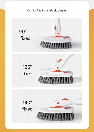 5-piece(Three-section pole+stiff brush+ base plate+fiber cloth+scouring pad) Long Handle Bathroom Floor Scrub Brush  - 180° Rotating Angle, Stainless Steel Pole, Corner Cleaning Design for Tiles, Grout, Bathtub, Shower - Heavy Duty Cleaning Tool