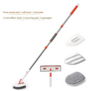 6-piece(Three-section pole+stiff brush+base plate+microfiber cloth + scouring pad+ squeegee) Long Handle Bathroom Floor Scrub Brush  - 180° Rotating Angle, Stainless Steel Pole, Corner Cleaning Design for Tiles, Grout, Bathtub, Shower - Heavy Duty Cleanin