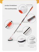 6-piece(Three-section pole+stiff brush+base plate+microfiber cloth + scouring pad+ squeegee) Long Handle Bathroom Floor Scrub Brush  - 180° Rotating Angle, Stainless Steel Pole, Corner Cleaning Design for Tiles, Grout, Bathtub, Shower - Heavy Duty Cleanin