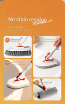 6-piece(Three-section pole+stiff brush+base plate+microfiber cloth + scouring pad+ squeegee) Long Handle Bathroom Floor Scrub Brush  - 180° Rotating Angle, Stainless Steel Pole, Corner Cleaning Design for Tiles, Grout, Bathtub, Shower - Heavy Duty Cleanin