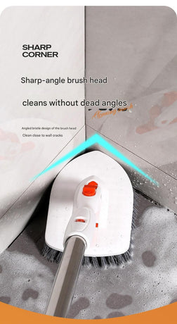 6-piece(Three-section pole+stiff brush+base plate+microfiber cloth + scouring pad+ squeegee) Long Handle Bathroom Floor Scrub Brush  - 180° Rotating Angle, Stainless Steel Pole, Corner Cleaning Design for Tiles, Grout, Bathtub, Shower - Heavy Duty Cleanin