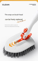 6-piece(Three-section pole+stiff brush+base plate+microfiber cloth + scouring pad+ squeegee) Long Handle Bathroom Floor Scrub Brush  - 180° Rotating Angle, Stainless Steel Pole, Corner Cleaning Design for Tiles, Grout, Bathtub, Shower - Heavy Duty Cleanin