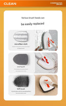 6-piece(Three-section pole+stiff brush+base plate+microfiber cloth + scouring pad+ squeegee) Long Handle Bathroom Floor Scrub Brush  - 180° Rotating Angle, Stainless Steel Pole, Corner Cleaning Design for Tiles, Grout, Bathtub, Shower - Heavy Duty Cleanin