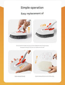 9-piece White and Orange Complete Home Cleaning Brush Set - Stainless Steel Telescopic Bathroom Scrubber and Wall Mounted Silicone Toilet Brush Kit with Multiple Replaceable Heads for Deep Cleaning Tiles, Floors, and Toilets