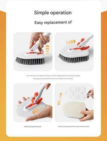 9-piece White and Orange Complete Home Cleaning Brush Set - Stainless Steel Telescopic Bathroom Scrubber and Wall Mounted Silicone Toilet Brush Kit with Multiple Replaceable Heads for Deep Cleaning Tiles, Floors, and Toilets