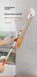9-piece White and Orange Complete Home Cleaning Brush Set - Stainless Steel Telescopic Bathroom Scrubber and Wall Mounted Silicone Toilet Brush Kit with Multiple Replaceable Heads for Deep Cleaning Tiles, Floors, and Toilets