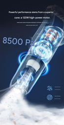 White Cordless Handheld Vacuum Cleaner - 8500Pa Powerful Suction, 700mL Dust Cup, USB Rechargeable with 2000mAh Battery, 3 Brush Heads, 2 Extension Rods, Lightweight Stick Vacuum for Home, Car, Pet Hair, Carpet and Hardwood Floor Cleaning