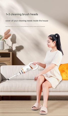 White Cordless Handheld Vacuum Cleaner - 8500Pa Powerful Suction, 700mL Dust Cup, USB Rechargeable with 2000mAh Battery, 3 Brush Heads, 2 Extension Rods, Lightweight Stick Vacuum for Home, Car, Pet Hair, Carpet and Hardwood Floor Cleaning