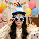 2-piece Blue Plush Birthday Cake Hat Set - Novelty Party Accessory with Matching Glasses, Fun Photo Prop for Adults and Kids