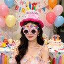 2-piece Pink Plush Birthday Cake Hat Set - Novelty Party Accessory with Matching Glasses, Fun Photo Prop for Adults and Kids