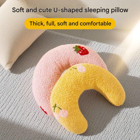 Blue Pet U-Shaped Pillow - Soft Teddy Velvet Neck Support Cushion for Dogs and Cats, Deep Sleep Aid with Embroidered Design, Lightweight and Comfortable Pet Bed Accessory