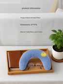 Yellow Pet U-Shaped Pillow - Soft Teddy Velvet Neck Support Cushion for Dogs and Cats, Deep Sleep Aid with Embroidered Design, Lightweight and Comfortable Pet Bed Accessory