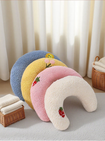 Pink Pet U-Shaped Pillow - Soft Teddy Velvet Neck Support Cushion for Dogs and Cats, Deep Sleep Aid with Embroidered Design, Lightweight and Comfortable Pet Bed Accessory