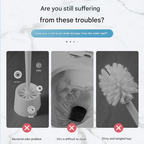 White and Grey Disposable Toilet Brush with Wall Mount Holder set - No Touch Replacement System, 360 Degree Rotating Head with Built-in Cleaning Solution, Space Saving Bathroom Cleaner for Homes