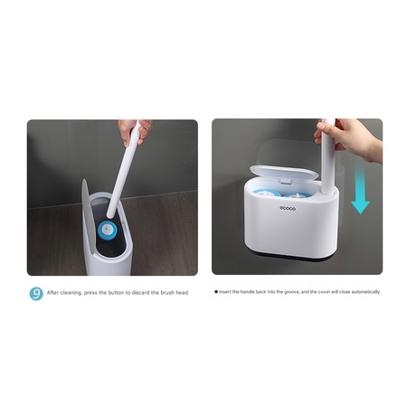 White and Grey Disposable Toilet Brush with Wall Mount Holder set - No Touch Replacement System, 360 Degree Rotating Head with Built-in Cleaning Solution, Space Saving Bathroom Cleaner for Homes