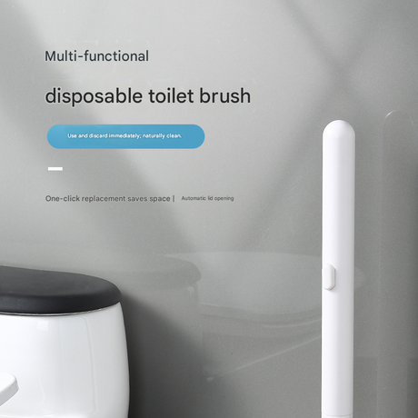 White and Black Disposable Toilet Brush with Wall Mount Holder set - No Touch Replacement System, 360 Degree Rotating Head with Built-in Cleaning Solution, Space Saving Bathroom Cleaner for Homes