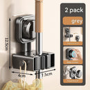 2 pack Grey Suction Cup Mop and Broom Holder Wall Mount - No Drill Adhesive Hook for Bathroom, Kitchen and Laundry, Strong Hold Reusable Storage Organiser for Cleaning Tools