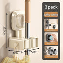 3 pack Milky white Suction Cup Mop and Broom Holder Wall Mount - No Drill Adhesive Hook for Bathroom, Kitchen and Laundry, Strong Hold Reusable Storage Organiser for Cleaning Tools