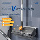 Grey Floor Scrub Brush with V-Shaped Bristles - 360 Degree Rotating Long Handle Gap Cleaner for Bathroom Tiles, Grout and Corners, Heavy Duty Scraper and Brush Combo for  Homes