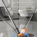 Grey Floor Scrub Brush with V-Shaped Bristles - 360 Degree Rotating Long Handle Gap Cleaner for Bathroom Tiles, Grout and Corners, Heavy Duty Scraper and Brush Combo for  Homes