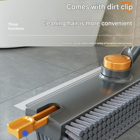 Grey Floor Scrub Brush with V-Shaped Bristles - 360 Degree Rotating Long Handle Gap Cleaner for Bathroom Tiles, Grout and Corners, Heavy Duty Scraper and Brush Combo for  Homes
