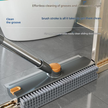 2-piece Grey V-Shaped Floor Scrub Brush and Suction Mop Holder Set - 360 Rotating Grout Cleaner, Heavy Duty Bristles, No Drill Wall Mount Storage, Space Saving Bathroom Cleaning Kit for Tiles and Corners