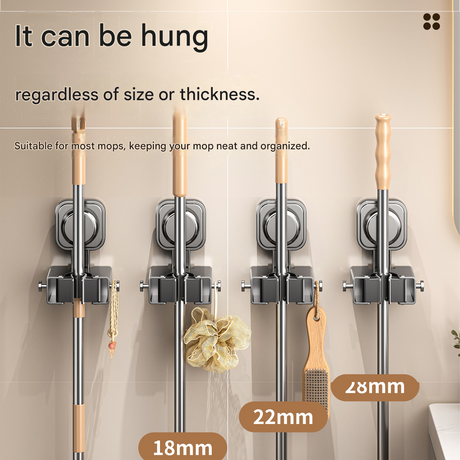 2-piece Grey V-Shaped Floor Scrub Brush and Suction Mop Holder Set - 360 Rotating Grout Cleaner, Heavy Duty Bristles, No Drill Wall Mount Storage, Space Saving Bathroom Cleaning Kit for Tiles and Corners