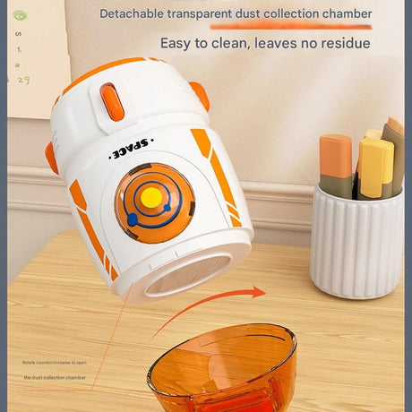 Orange and Blue Rocket Desktop Vacuum Cleaner - USB Rechargeable, 500mAh Battery, Two Types of Suction Nozzles, Transparent Dustbin - Compact Handheld Vacuum for Keyboard, Eraser Shavings, Desk & Car Cleaning