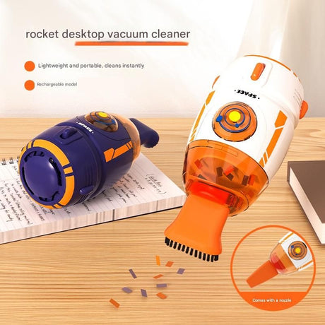 Grey Rocket Desktop Vacuum Cleaner - USB Rechargeable, 500mAh Battery, Two Types of Suction Nozzles, Transparent Dustbin - Compact Handheld Vacuum for Keyboard, Eraser Shavings, Desk & Car Cleaning