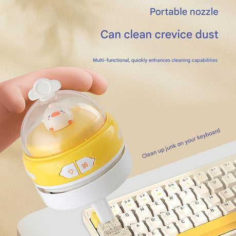 Yellow-Duck Mini Animal Desktop Vacuum Cleaner - USB Rechargeable, Night Light, 2-Speed Suction, Detachable & Washable - Portable Handheld Cleaner for Keyboard, Eraser Shavings, Desk
