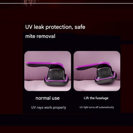 Purple Cordless Handheld Mite Removal Vacuum - UV Sanitising Light, High Suction, Auto Shut-Off Safety - Portable Cleaner for Bed, Sofa & Carpet