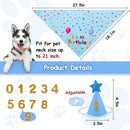 Blue Pet Birthday Bandana and Hat Set - Soft Cotton, Double-Sided Print, Adjustable Party Hat with Number - Cute Dog Birthday Accessories for Photo Props and Celebration