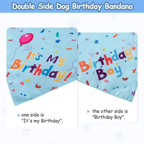 Blue Pet Birthday Bandana and Hat Set - Soft Cotton, Double-Sided Print, Adjustable Party Hat with Number - Cute Dog Birthday Accessories for Photo Props and Celebration