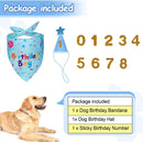 Blue Pet Birthday Bandana and Hat Set - Soft Cotton, Double-Sided Print, Adjustable Party Hat with Number - Cute Dog Birthday Accessories for Photo Props and Celebration