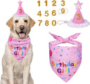 Pink Pet Birthday Bandana and Hat Set - Soft Cotton, Double-Sided Print, Adjustable Party Hat with Number - Cute Dog Birthday Accessories for Photo Props and Celebration