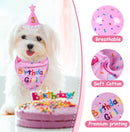 Pink Pet Birthday Bandana and Hat Set - Soft Cotton, Double-Sided Print, Adjustable Party Hat with Number - Cute Dog Birthday Accessories for Photo Props and Celebration