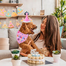 Pink Pet Birthday Bandana and Hat Set - Soft Cotton, Double-Sided Print, Adjustable Party Hat with Number - Cute Dog Birthday Accessories for Photo Props and Celebration
