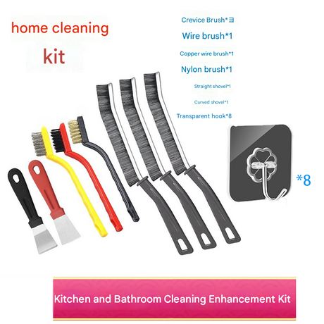 8-Piece   Cleaning Brush Set（Includes 8 transparent hooks） - Stainless Steel Scraper, Brass, Carbon Steel and Nylon Bristles - Multi-Purpose Scrubber for Kitchen Stove, Bathroom Tiles and Grout - Space Saving Design