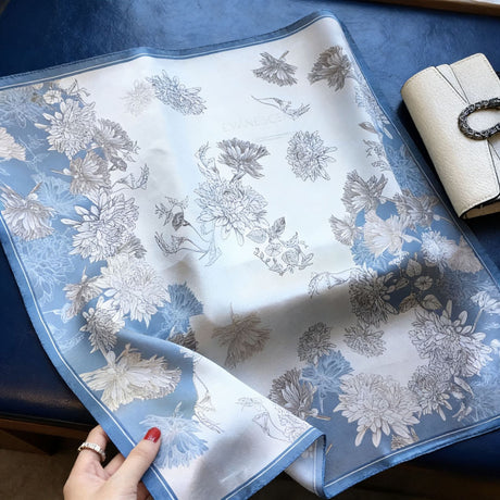Mulberry Silk Square Scarf for Women - 53x53cm Floral Print Neck Scarf with Gift Box, Soft Lightweight Silk Headscarf for  Birthday, Anniversary - Elegant Gift for Mum, Grandma, Teachers