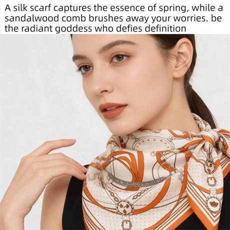 Luxury Orange Scarf Gift Set for Women - 70x70cm Belt Buckle Print Square Scarf with Elephant Comb, Stylish Neck Scarf & Hair Comb Set in Gift Box - Perfect Present for Birthday, Mother's Day, Anniversary
